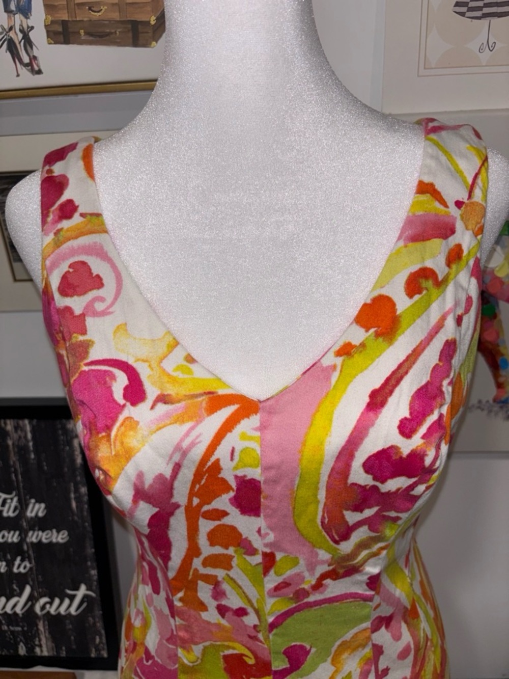 Chaps Pink, Orange & Lime Asymmetrical Floral Midi Dress - Picture 2 of 4